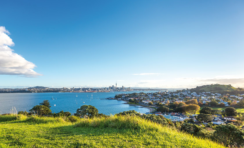 Zee en gras in Auckland