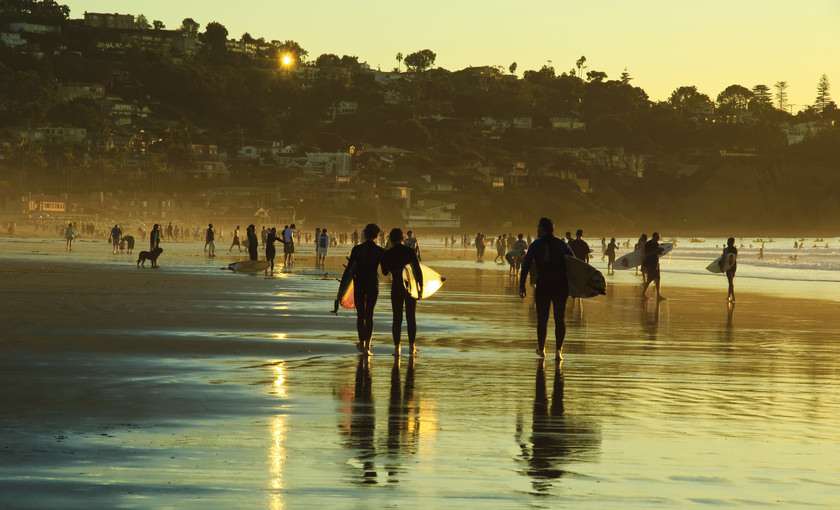 Strand van San Diego bij zonsondergang