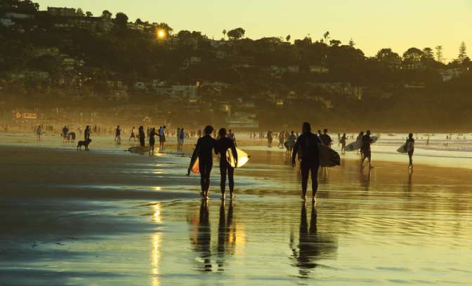Strand van San Diego bij zonsondergang